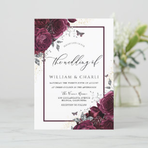 Elegant Burgundy Roses Fall Autumn Wedding Invitation