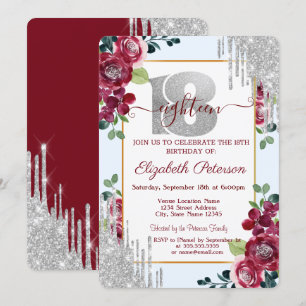 Elegant Burgundy Roses Glitter Drips  Invitation