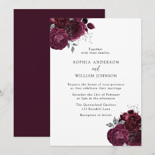 Elegant Burgundy Roses Modern Floral Wedding Invitation