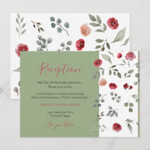Elegant Burgundy Roses Sage Green Reception Enclosure Card