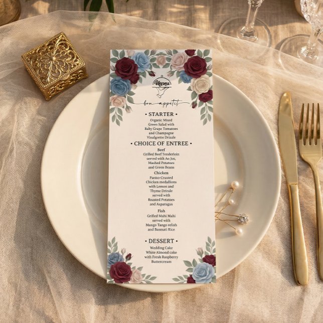 Elegant Burgundy Roses Wedding Menu (Creator Uploaded)