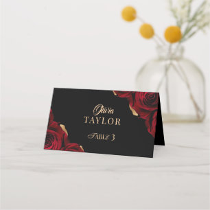 Elegant Burgundy Roses Wedding Place Card