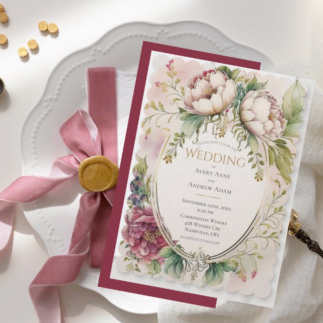 Elegant Burgundy Scalloped Wedding Invitation (Creator Uploaded)