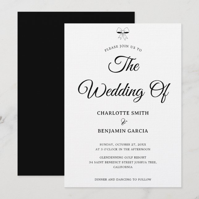 Elegant Burgundy Script Cream Ivory Bow Wedding Invitation (Front/Back)