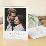 Elegant Burgundy Script Custom Photo Wedding Thank You Card<br><div class="desc">This simply chic photo wedding thank you card template features an elegant, minimalist, modern design. The front features your first names under your favorite photo and a 'LOVE and THANKS' message conveyed with a striking blend of two distinct fonts, with 'and' in a light, flowing script between the other two...</div>