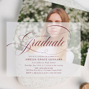 Elegant Burgundy Script Graduation Party Vellum Invitations