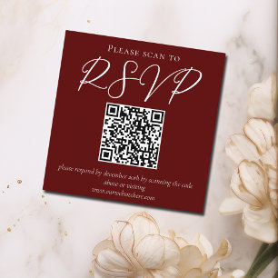 Elegant Burgundy Script Minimalist QR Code Wedding Enclosure Card