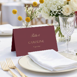 Elegant Burgundy Script Minimalist Wedding Table Place Card