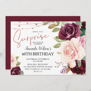 Elegant  Burgundy Script Surprise Birthday Party Invitation