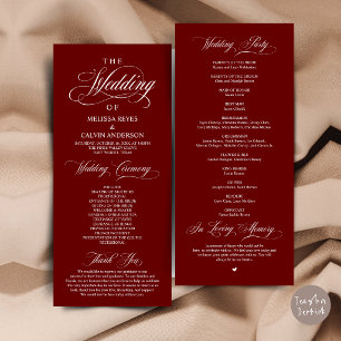 Elegant Burgundy Script Wedding Ceremony Programme