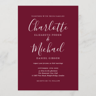 Elegant Burgundy Signature Script Wedding Invitation