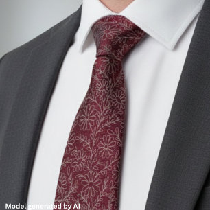 Elegant Burgundy Silver Floral Pattern Tie