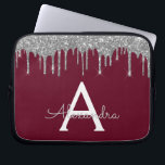 Elegant Burgundy Silver Glitter Sparkle Monogram Laptop Sleeve<br><div class="desc">Burgundy and Silver Faux Dripping Modern and Elegant Girly Glitter and Sparkle Elegant Monogram Case. This case can be customised to include your initial and first name.</div>