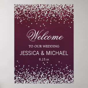 Elegant Burgundy Silver Glitter Wedding Poster