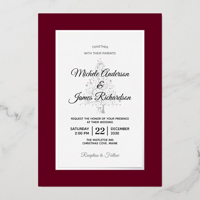 Elegant Burgundy Silver Winter Holiday Wedding (Front)