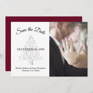 Elegant Burgundy Silver Winter Wedding Photo Save The Date