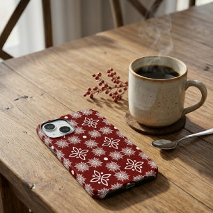 Elegant Burgundy Snowflake Damask Floral  iPhone 15 Case