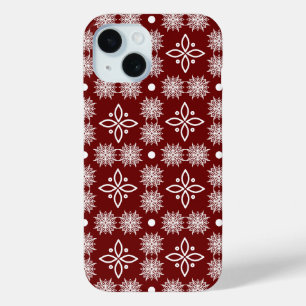 Elegant Burgundy Snowflake Damask Floral  iPhone 15 Case