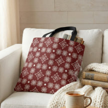 Elegant Burgundy Snowflake Damask Floral Grid Tote