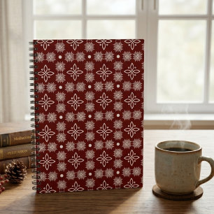 Elegant Burgundy Snowflake Damask Floral Spiral Notebook