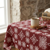 Elegant Burgundy Snowflake Damask Floral Tableclot
