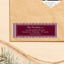 Elegant Burgundy Stripes Christmas Address Return