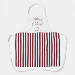 Elegant Burgundy Stripes Personalised Christmas Apron