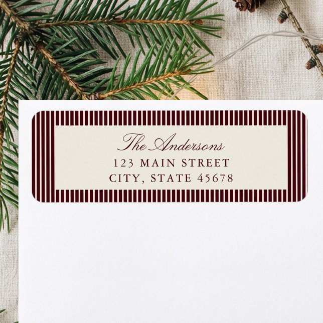 Elegant Burgundy Stripes Return Address (Creator Uploaded)