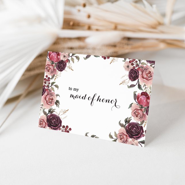 Elegant Burgundy Summer Maid of Honour Thank You Card (Creator Uploaded)