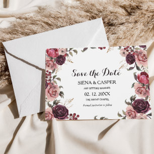 Elegant Burgundy Summer Wedding Save the Date Invitation