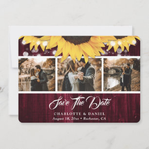 Elegant Burgundy Sunflower Photo Collage Wedding Save The Date