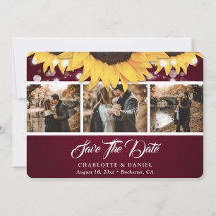 Elegant Burgundy Sunflower Photo Wedding Save The Date