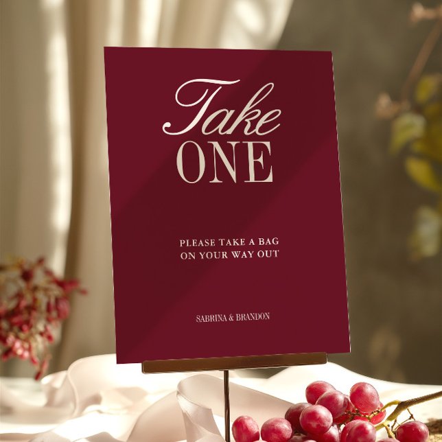 Elegant Burgundy Take One Wedding Favour Sign (Elegant Burgundy Take One Wedding Favor Sign)