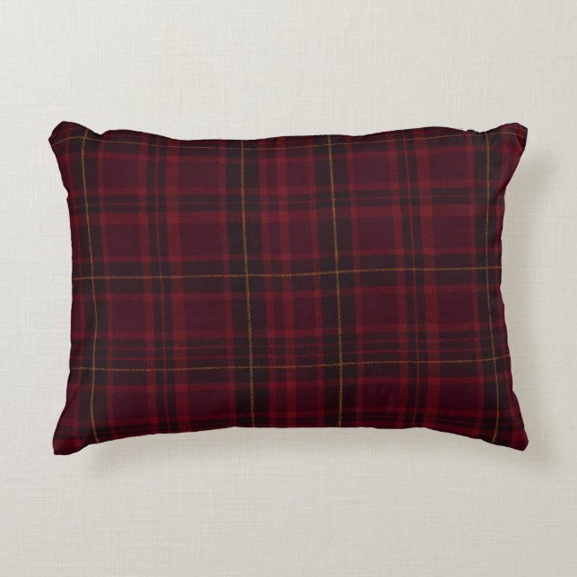 Elegant Burgundy Tartan Decorative Cushion (Front)