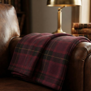 Elegant Burgundy Tartan Fleece Blanket