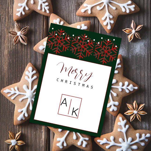 Elegant Burgundy Tartan Monogram Holiday Card (Creator Uploaded)