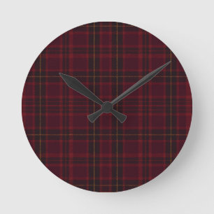 Elegant Burgundy Tartan Round Clock