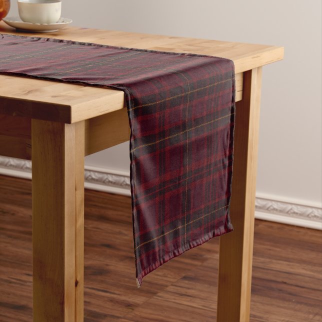 Elegant Burgundy Tartan Short Table Runner (In Situ)