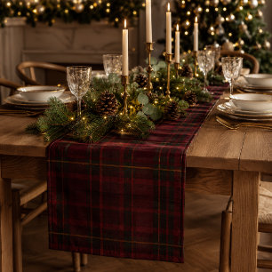 Elegant Burgundy Tartan Short Table Runner