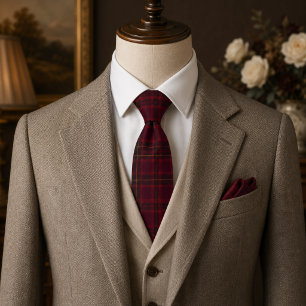 Elegant Burgundy Tartan Tie