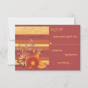 Elegant Burgundy Texture Glitter Floral Wedding RSVP Card
