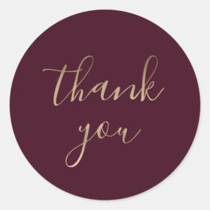 Elegant Burgundy Thank You Wedding Round Sticker
