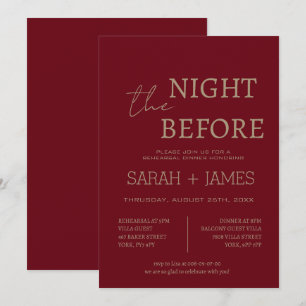 Elegant Burgundy the Night Before Dinner Wedding Invitation