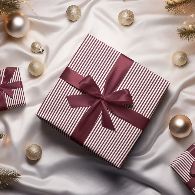 Elegant Burgundy Thin Striped Wrapping Paper (Burgundy and White Stripes Wrapping Paper. Elegant, Ideal for Autumn Birthday for Her or For Him.)