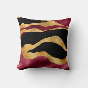Elegant Burgundy Tiger Stripes Striking Animal Cushion