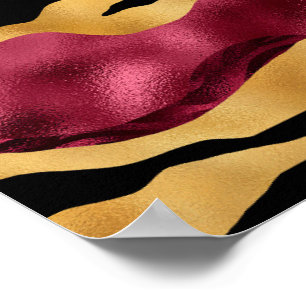 Elegant Burgundy Tiger Stripes Striking Animal Poster