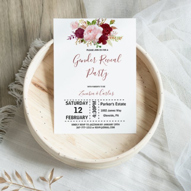 Elegant Burgundy Tropical Gender Reveal Party Invitation (Creator Uploaded)