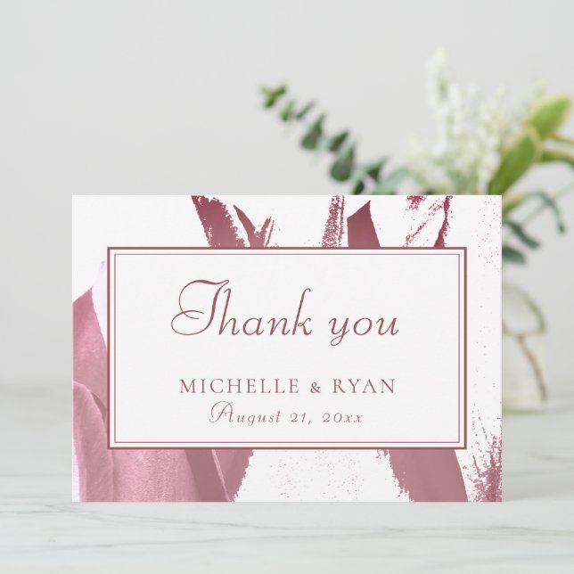 Elegant Burgundy Tulip Floral Wedding Thank You Card (Standing Front)