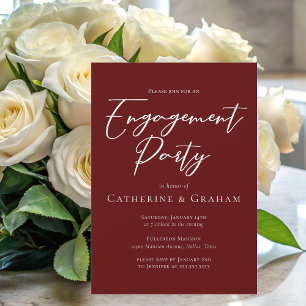Elegant Burgundy Typography Engagement Party Invitation