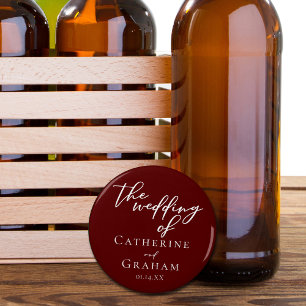 Elegant Burgundy Typography Evening Wedding Bottle Opener